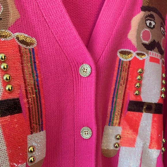 NWOT Queen of Sparkles Hot Pink Nutcracker Cardigan Size Large - Picture 4 of 6